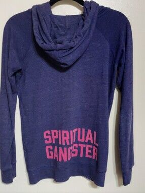 Spiritual Gangster Women's Logo Hoodie Sweatshirt SM Blue Boho Loungewear Zip Up